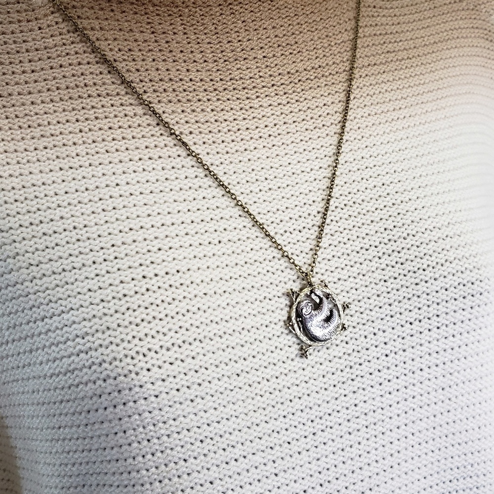 Custom Sloth Necklace Bronze Silver Swinging Tree - Picture 6 of 8